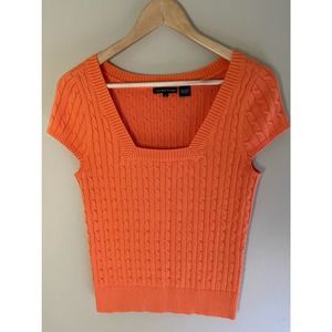 Jeanne Pierre Cable Knit Orange Cap Sleeve Sweater Vest